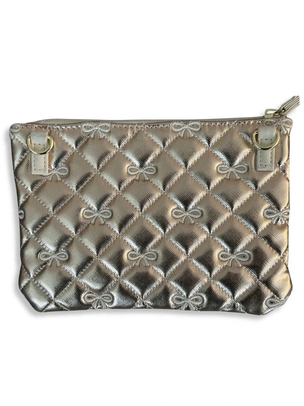 Luv Betsey Johnson Wristlet Rose Gold Quilted Clutch Bow Purse Metallic